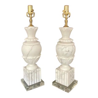 1950s Italian Urn Neoclassic Alabaster Table Lamps - a Pair For Sale