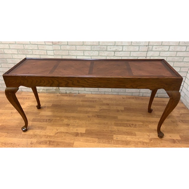 Vintage Drexel Chatham Oaks Collection Chippendale Style Oak Console Table Desk For Sale In Chicago - Image 6 of 7