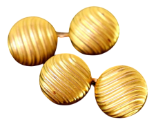 Gold Cufflinks in Button Shape with Raised Bands, Set of 2