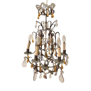 Louis XV Style Cage Chandelier with Pendants and Teardrop Pendant For Sale