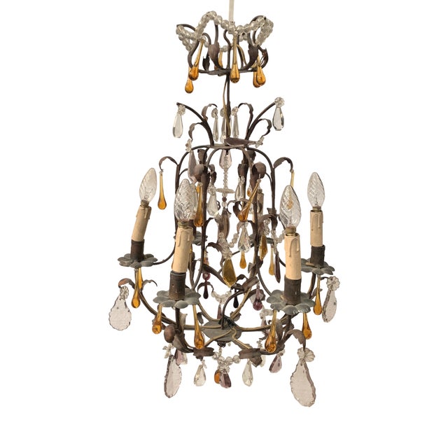 Louis XV Style Cage Chandelier with Pendants and Teardrop Pendant For Sale