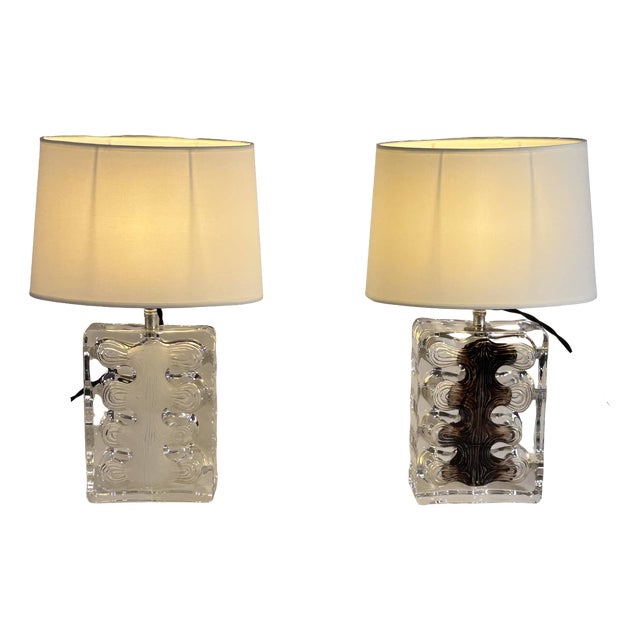 Crystal Lynx Lamps by Jean-Pierre Demarchi for Daum, France, 1973, Set of 2 For Sale