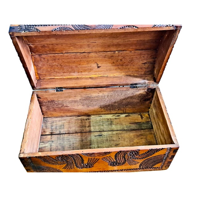 19th Century 19th-Century Chip-Carved Folk Art Pine Chest For Sale - Image 5 of 5