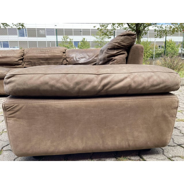 Vintage Brown Leather Sofa from Rolf Benz, 1970s, Set of 6 For Sale - Image 15 of 18