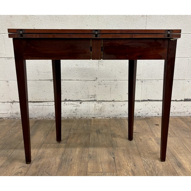 Vintage Federal Hepplewhite Georgian Style Inlaid Demilune Flip Top Game Table For Sale - Image 14 of 16