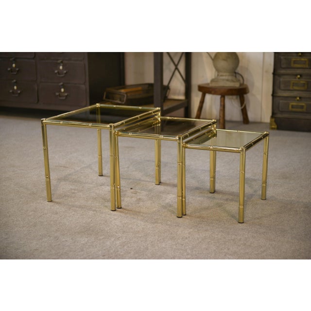 Nesting Tables in Brass with a Bamboo-Like Finish, 1980s, Set of 3 For Sale - Image 9 of 11
