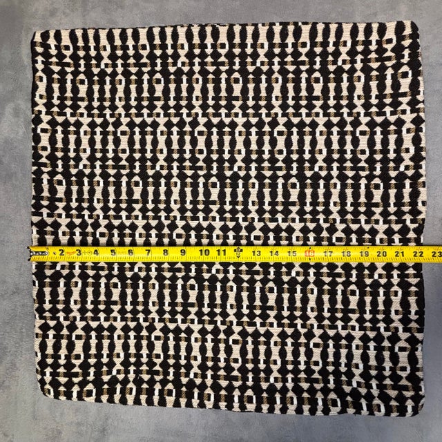 Transitional Handmade Usa Designer Fabric Geometric Woven Throw Pillow Cover Black Tan 22x22 For Sale - Image 3 of 6