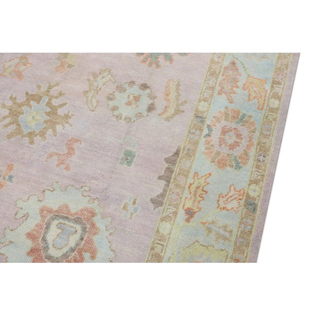 Modern Early 21st Century Pink Multicolor Handwoven Turkish Oushak Rug 6'2" X 8'10" For Sale - Image 3 of 9