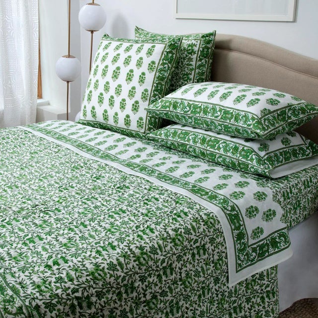 Riya Twin-XL Bed Green Flat Sheet For Sale - Image 4 of 8