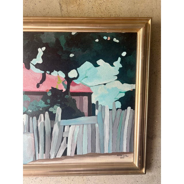 Aqua Vintage Landscape Painting by Haitian Artist Phillip “Fillmore” Outten For Sale - Image 8 of 8