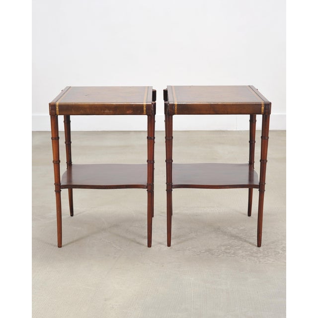 Mid 20th Century Pair of Regency Style Mahogany Leather Top Drink Side Tables For Sale - Image 5 of 18