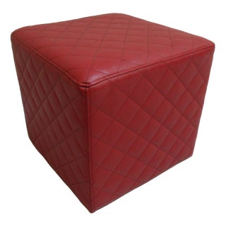 Vintage Red Leather Ottoman, 1960s For Sale