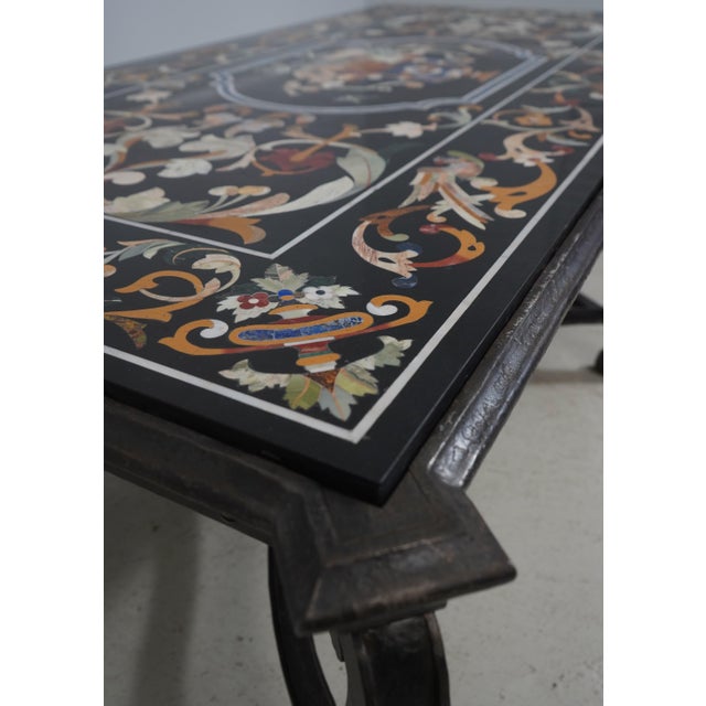 Black Italian Pietra Dura Style Large Rectangular Marble Inlaid Coffee Table For Sale - Image 8 of 17