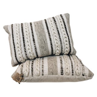 Woven Wool Lumbar Pillows - Pair For Sale