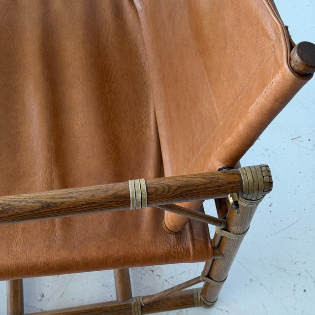 1970s Leather Campaign Chair + Ottoman by Eleanor Forbes for McGuire For Sale - Image 5 of 10