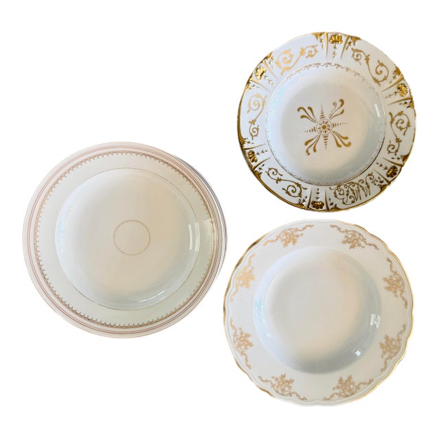 19th C. Gilt Porcelain Bowls by Ginori, Limoges and -- Set of 9 For Sale