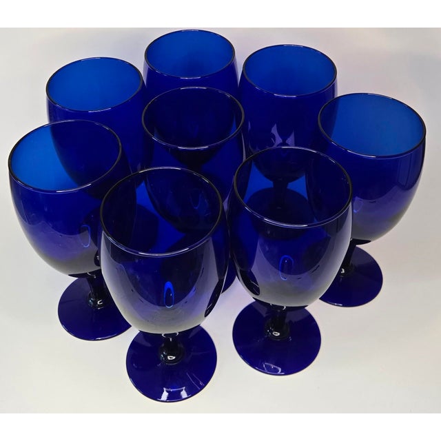 Vintage 90s Cobalt Goblets- Set of 8 For Sale - Image 9 of 10