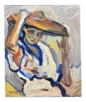Edgardo Corbelli, Giuliana with Hat, Oil on Canvas, 1976