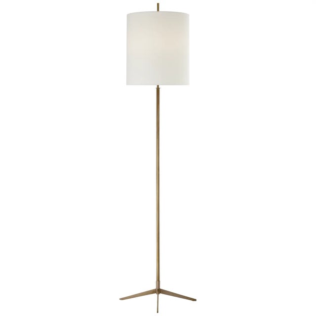 Thomas O'Brien by Visual Comfort Signature Caron Floor Lamp in Hand-Rubbed Antique Brass with Linen Shade For Sale