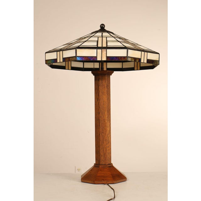 Late 20th Century Stickley Mission Collection Table Lamp With Leaded Glass Shade For Sale - Image 12 of 18