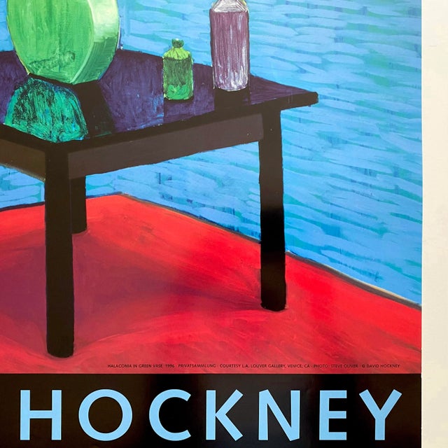 Aqua David Hockney Lithograph Print Pop Art Exhibition Poster " Halaconia in Green Vase " 1996 For Sale - Image 8 of 10