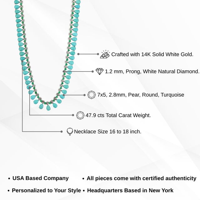 Contemporary 47.9ct Turquoise, Emerald & 2.1ct Diamond 14k White Gold Wedding Necklace For Sale - Image 13 of 17