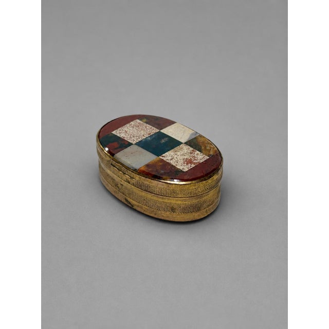Antique Scottish Hardstone and Gilt Brass Oval Snuff Box C. 1880 For Sale - Image 4 of 9