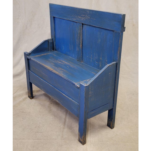 Antique German Pine Storage Bench With Cobalt Blue Paint Chairish