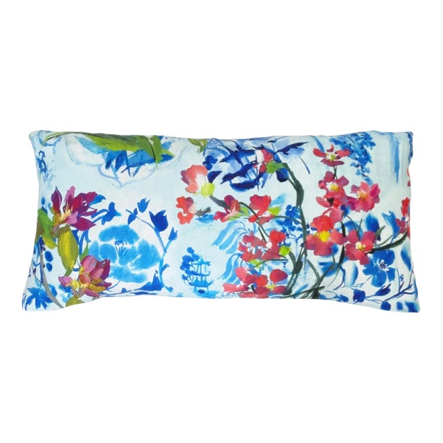 Stunning Custom Designers Guild Majolica Cornflower Pillow - Coral Flowers For Sale