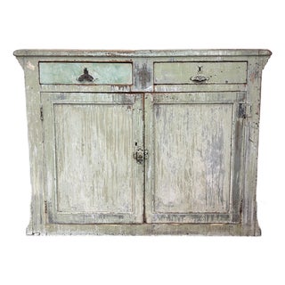 Antique French Painted Pine Buffet, Sage Green Patina, Two-Door Sideboard, 50.5"w For Sale