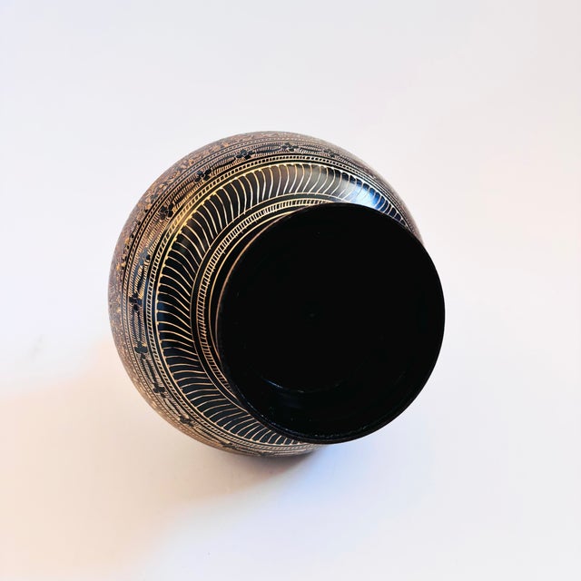 Large 8" Etched Brass Vase With Peacock Design For Sale - Image 10 of 10