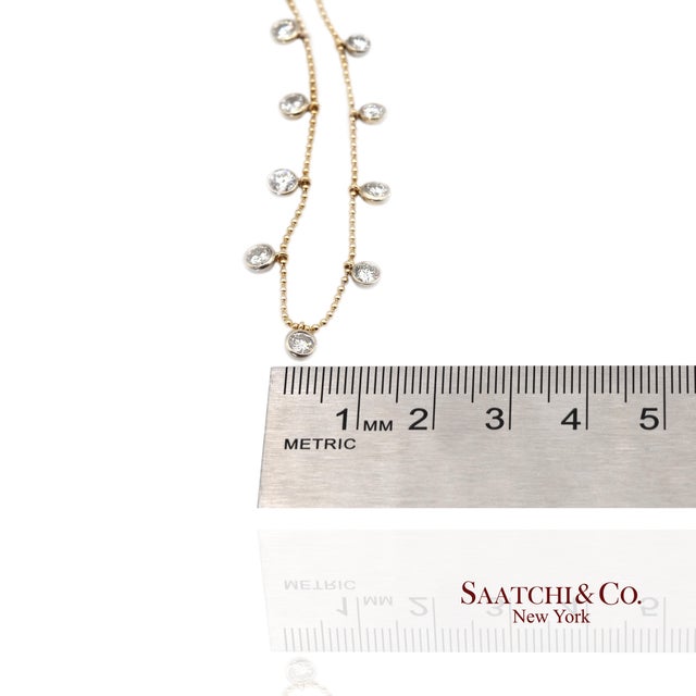 14k(585) Yellow & White Gold Natural Diamond Graduated Drop by the Yard Necklace For Sale - Image 11 of 12