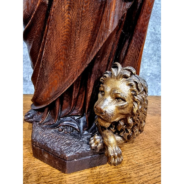 Dutch Artist, Hand Carved Holy Statue of Evangelist Marcus, 17th Century, Oak For Sale - Image 14 of 18
