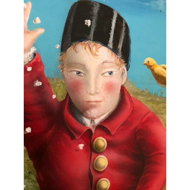 Paint How to Catch a Canary, Original Painting by Ginger Fox With Elaborate Yellow Frame, 24"x25"x4.5" For Sale - Image 7 of 10