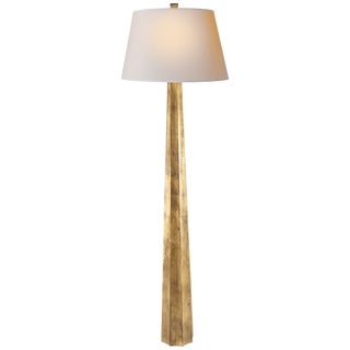 Chapman & Myers for Visual Comfort Signature Fluted Spire Floor Lamp in Gilded Iron with Natural Paper Shade For Sale