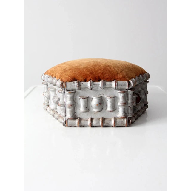 Wood Antique Spool Art Footstool For Sale - Image 7 of 13