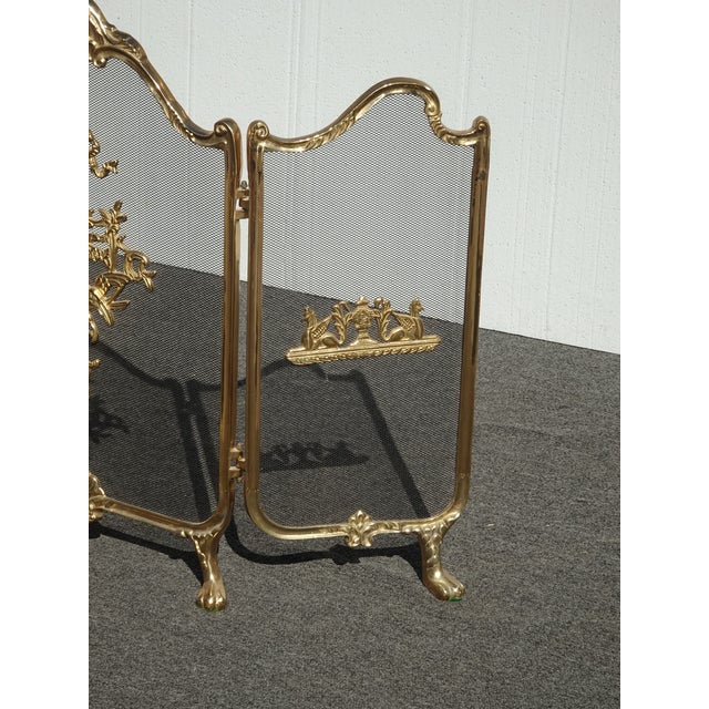 Vintage French Provincial Ribbons Love Birds Gold Brass Fireplace Screen #2 For Sale In Los Angeles - Image 6 of 14