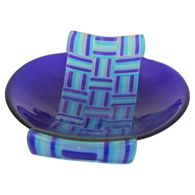 Vintage Postmodern Blue Fused Art Glass Sculptural Bowl, circa 1980 For Sale - Image 4 of 17