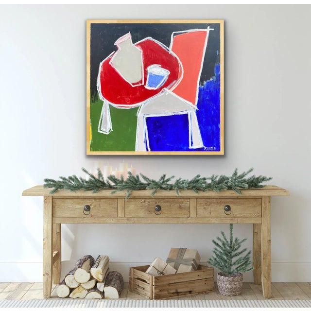 Bold, bright, primitive, colorful shapes form a distorted, abstracted, table-scape. This unique piece will compliment any...