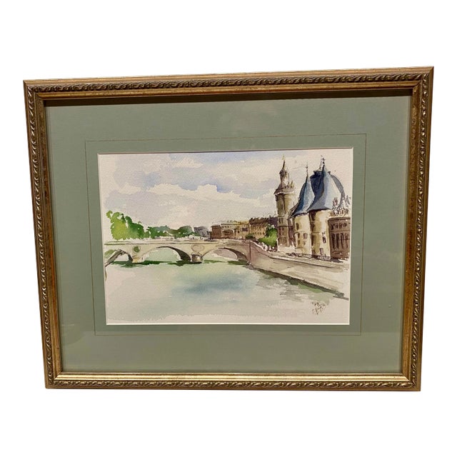 1990s Parisian City Scene Watercolor Painting, Framed For Sale