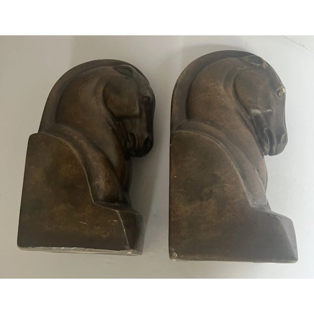 Brown Mid Century Cubist Style Ceramic Equestrian Horse Head Bookends, a Pair For Sale - Image 8 of 12