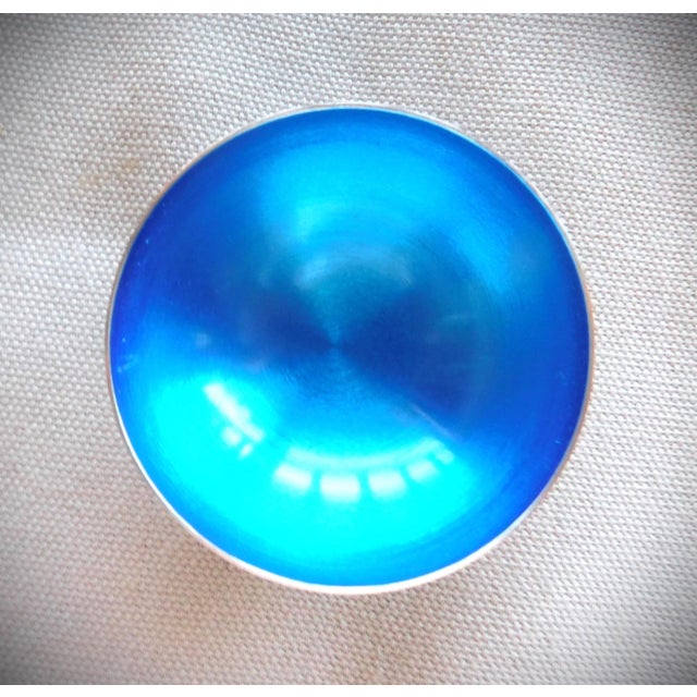 Meka Denmark Vintage Sterling and Blue Enamel Salt Cellar & Sterling Spoon For Sale - Image 4 of 9