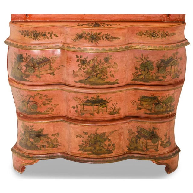 Mid-Century Italian Venetian Coral & Gilt Hand Painted Chinoiserie Secretary Desk For Sale In Atlanta - Image 6 of 9