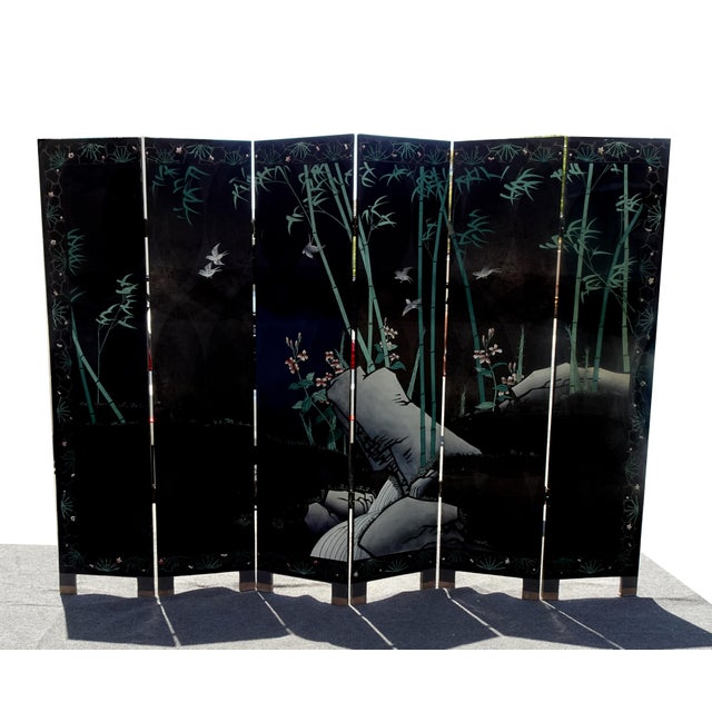 Vintage Silver Chinese Asian Six Panel Screen ~ Room Divider W Heron Birds For Sale - Image 18 of 18