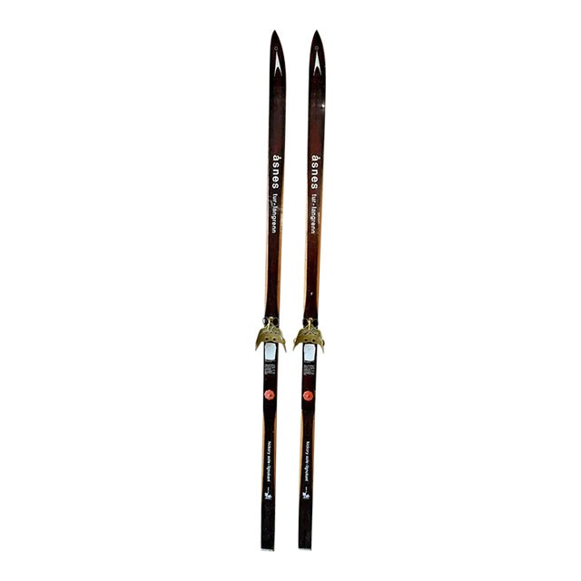 Vintage Hickory Wood Ski Set by Asnes Made in Norway - Set of 2 For Sale