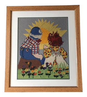 Large Vintage Raggedy Ann & Andy Needlework Children’s Picture