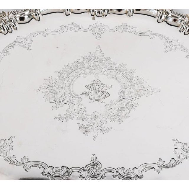 Metal Antique Victorian Oval Silver Plated Tray by Thomas Bradbury & Sons, 19th Century For Sale - Image 7 of 18