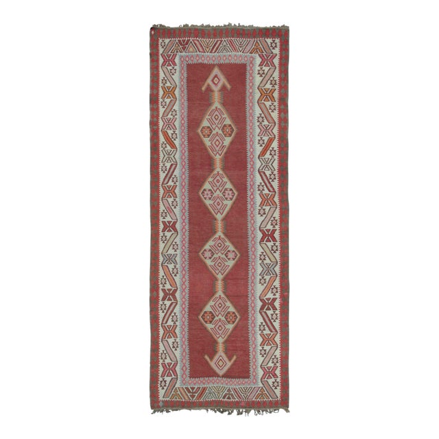 Vintage Persian Meshkin Runner Kilim in Red With Diamond Medallion - Rug & Kilim For Sale