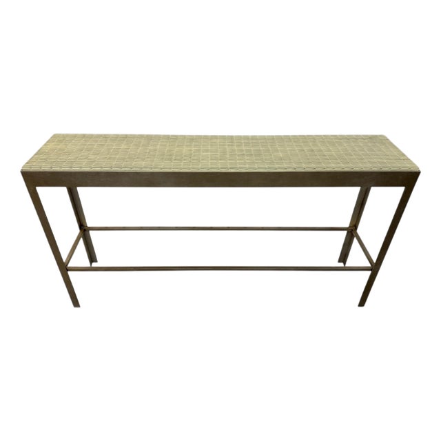 Vintage Baker Furniture Modernist Metal & Tessellated Tile Console Table For Sale