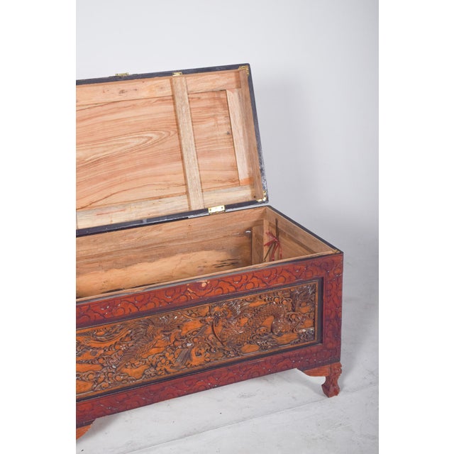 Antique Painted Oriental Carved Chest For Sale - Image 6 of 14